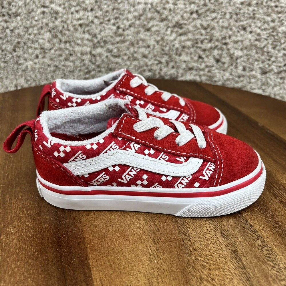 VANS Off The Wall Boys Toddler Size 6 Low Shoes White Red Logo Elastic 500714